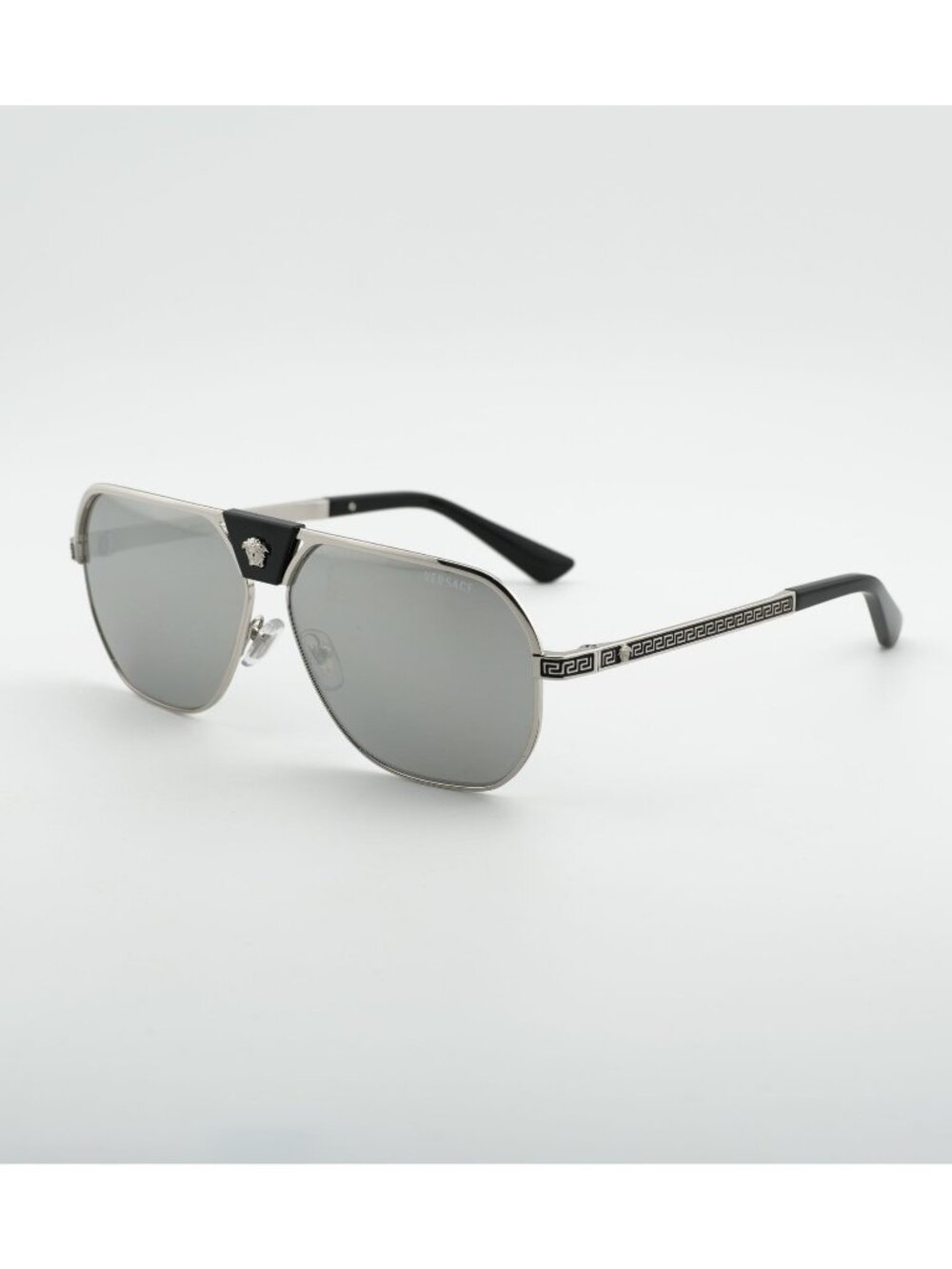 Versace VE2294 10006G Sunglasses Silver Aviator Frame, Grey Mirror Lenses